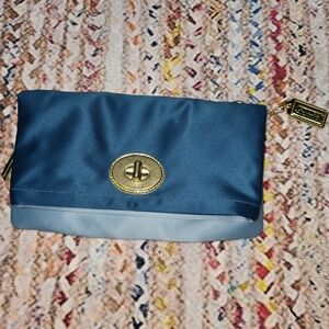 Coach Amanda Blue Satin Fold Over Clutch #12926